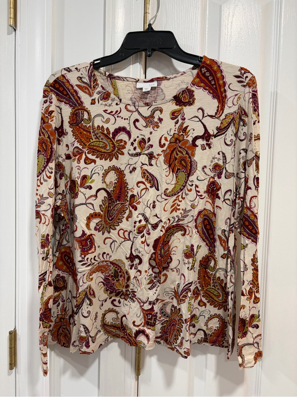 J. Jill Petite XL Cream Paisley Long-Sleeve Scoop Neck Blouse